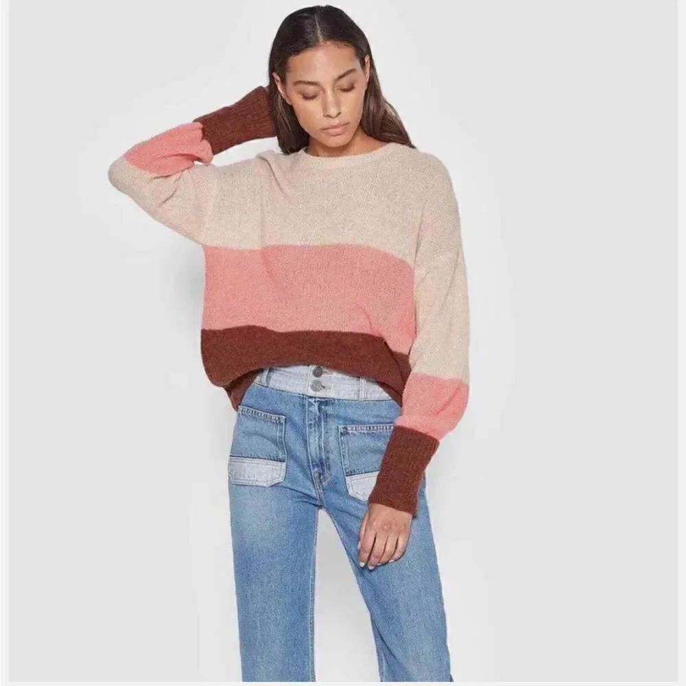 Joie Morgen Colorblock Wool Blend Sweater In Autumn NEW with tags NWT XS Classic